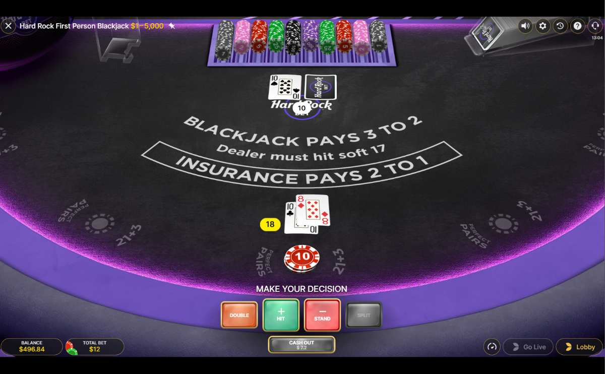 Hard Rock First person blackjack